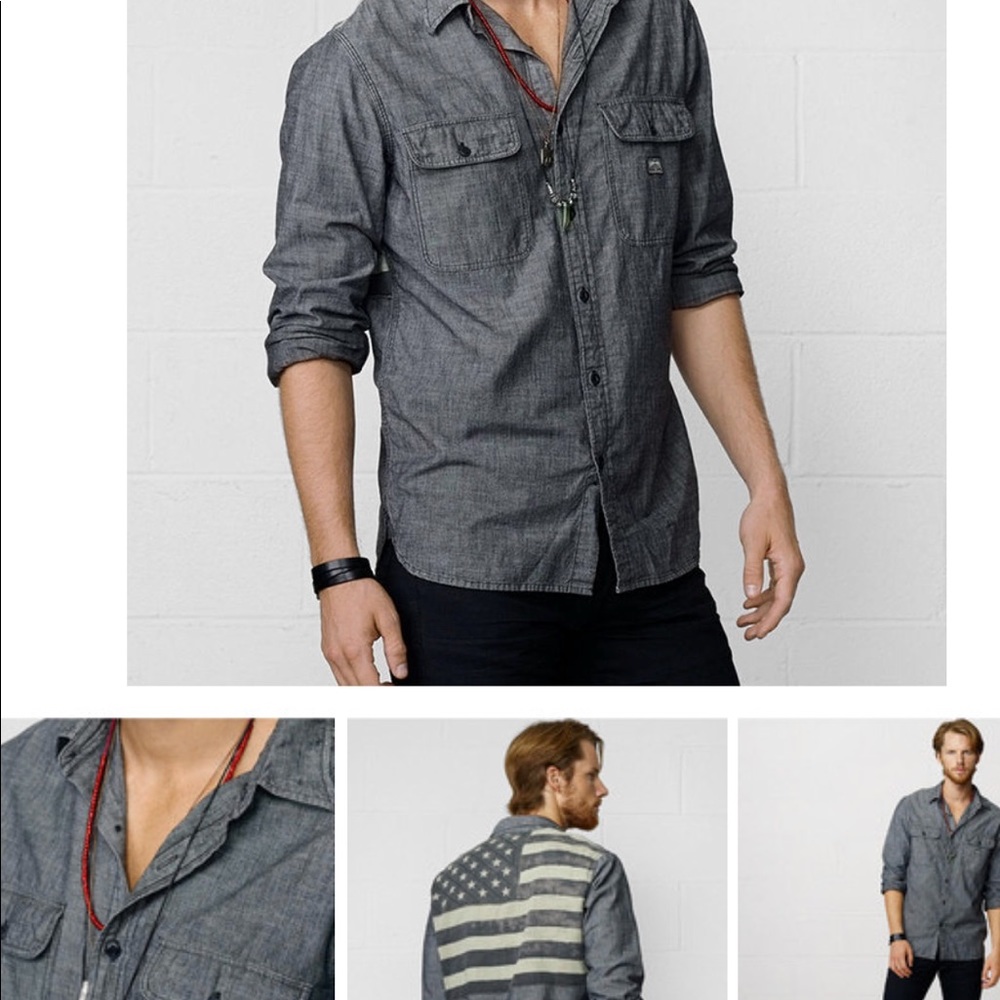 Polo Black Chambray Flag Ward Shirt Mens Large